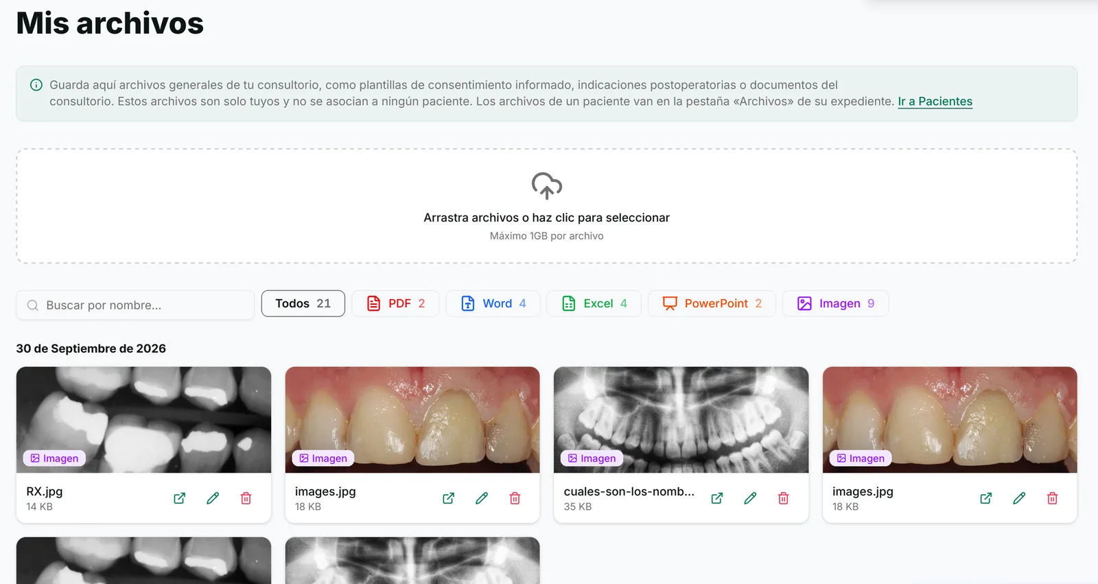 Archivos del consultorio en Mis archivos